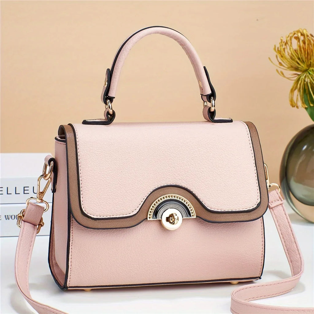 Junior Color Ontrast Handbags, Trendy Turn Lock Crossbody Bag, Women's Flap Square Purses