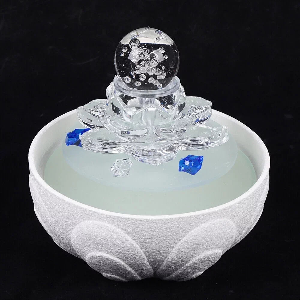 Desktop Water Fountain, Teahouse Desktop White Crystal Lotus Fountain Ornament Flowing Water Decor Office Waterfall Tabletop Fountain