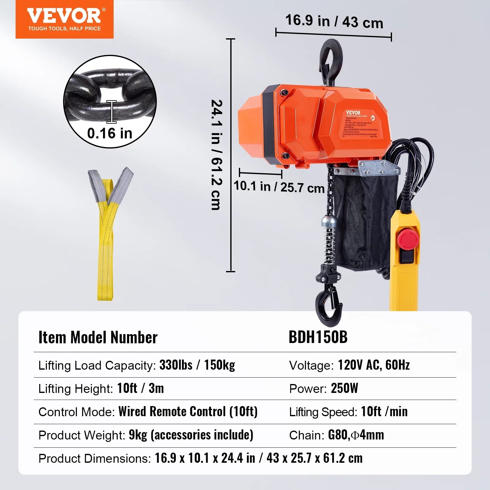BENTISM Electric Chain Hoist Single Phase Crane Hoist 330 lbs Load 10 ft Lifting