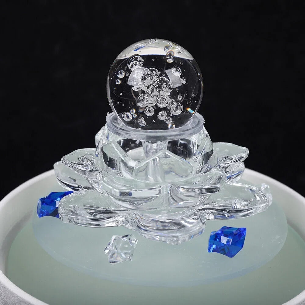Desktop Water Fountain, Teahouse Desktop White Crystal Lotus Fountain Ornament Flowing Water Decor Office Waterfall Tabletop Fountain
