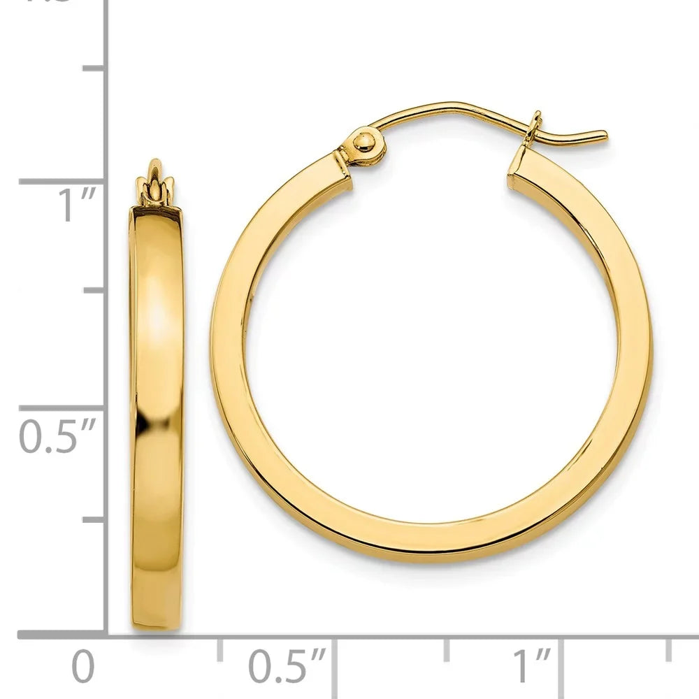 Real 14kt Yellow Gold 2x3mm Princess Square Tube Hoops; for Adults and Teens; for Women and Men