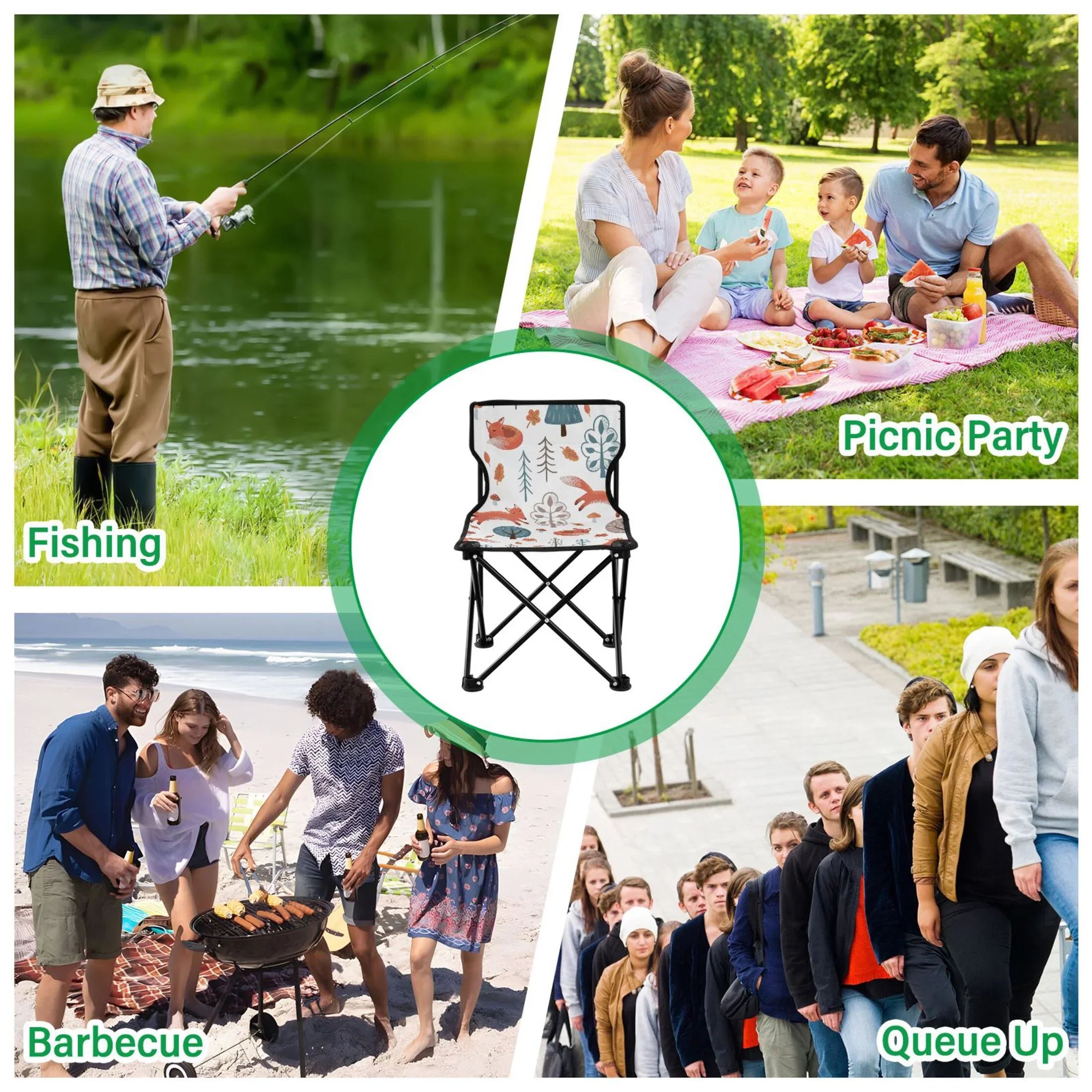 Fox in Forest Portable Camping Chair Outdoor Folding Beach Chair Fishing Chair Lawn Chair with Carry Bag Support to 220LBS