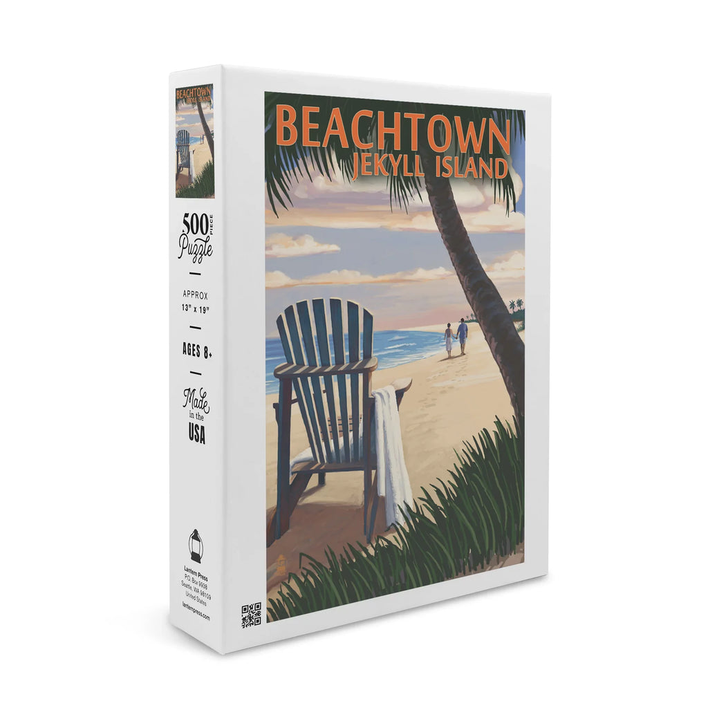 Beachtown, Jekyll Island, Georgia, Adirondack Chair on the Beach (19x27 inches, Premium 500 Piece Jigsaw Puzzle for Adults and Family, Made in USA)