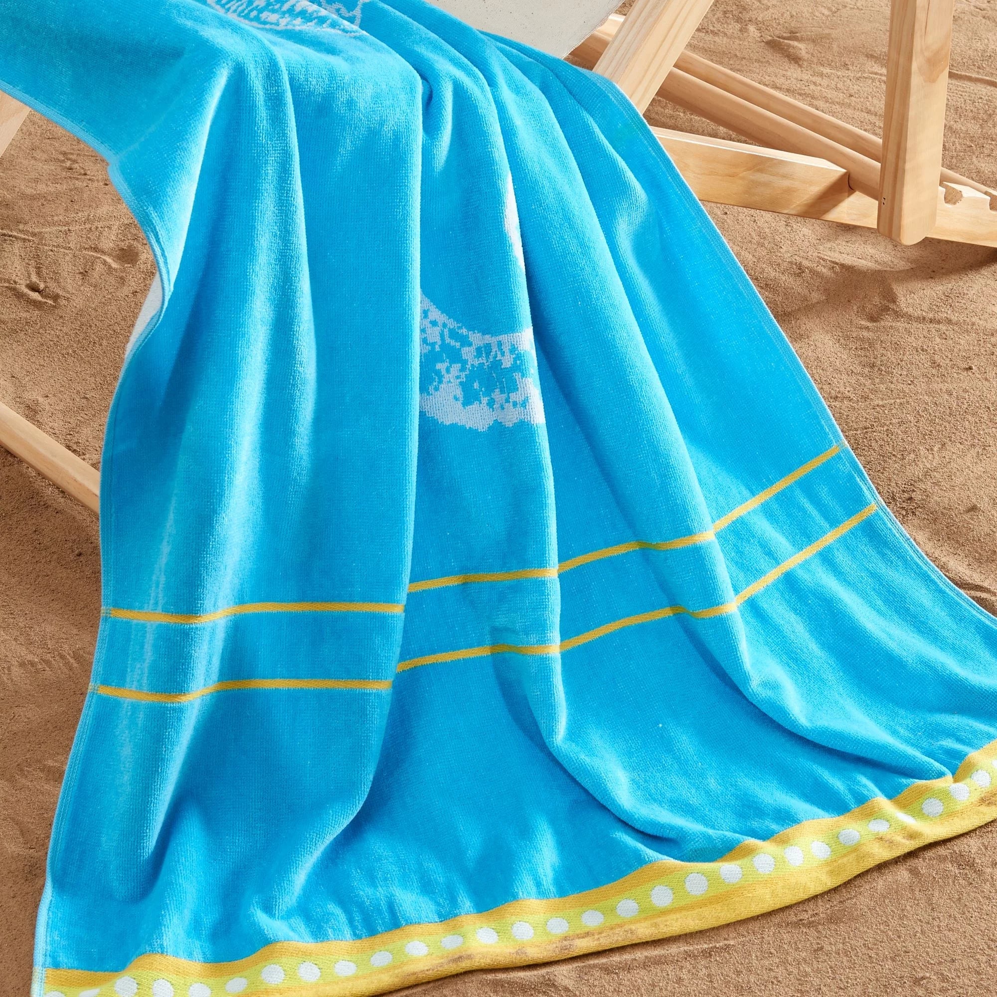 Outstanding Bay Home Cotton Printed 2-Pack Beach Towel (2 Pack - 30" x 60", Seahorse Blue / Yellow)