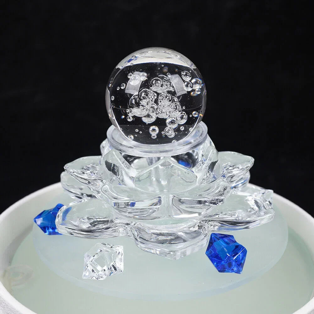 Desktop Water Fountain, Teahouse Desktop White Crystal Lotus Fountain Ornament Flowing Water Decor Office Waterfall Tabletop Fountain