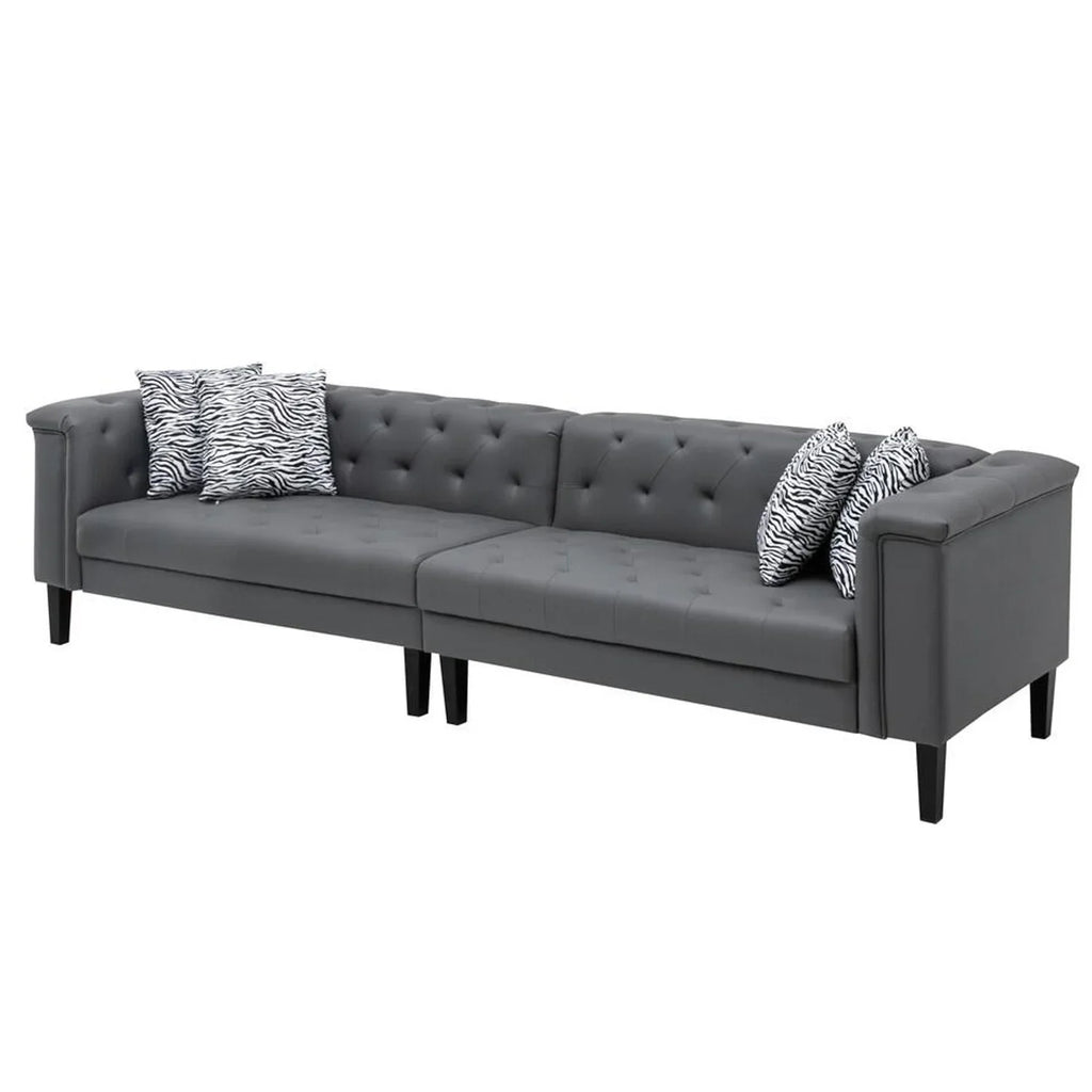 Benjara Ella 120 Inch 4 Seater Sofa, Deep Button Tufted, Gray Vegan Faux Leather