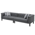 Benjara Ella 120 Inch 4 Seater Sofa, Deep Button Tufted, Gray Vegan Faux Leather