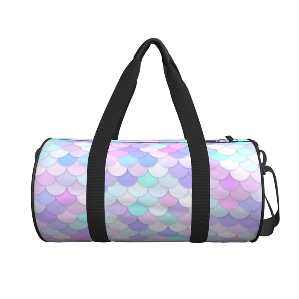Coaee Rainbow Scales Large Capacity Travel Luggage Bag Cylinder Gym Bag Waterproof Sports Bag with Pocket and Compartment