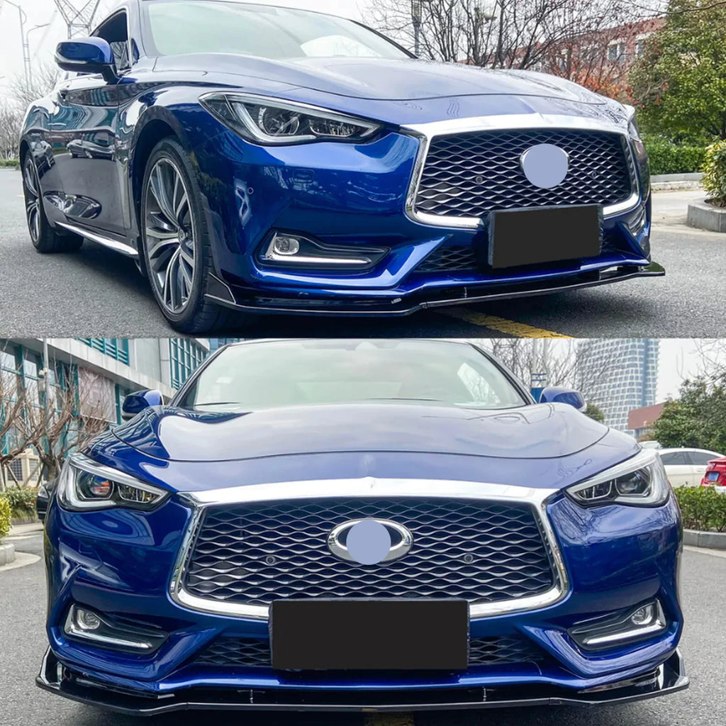 NINTE Front Bumper Lip for 2017-2023 Infiniti Q60 Gloss Black 3PCS