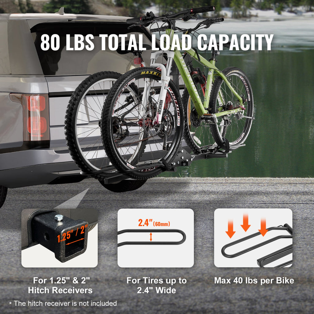 SKYSHALO Hitch Mount Folding Carrier Car Truck SUV 1.25"/2" Receiver 2-Bike Rack