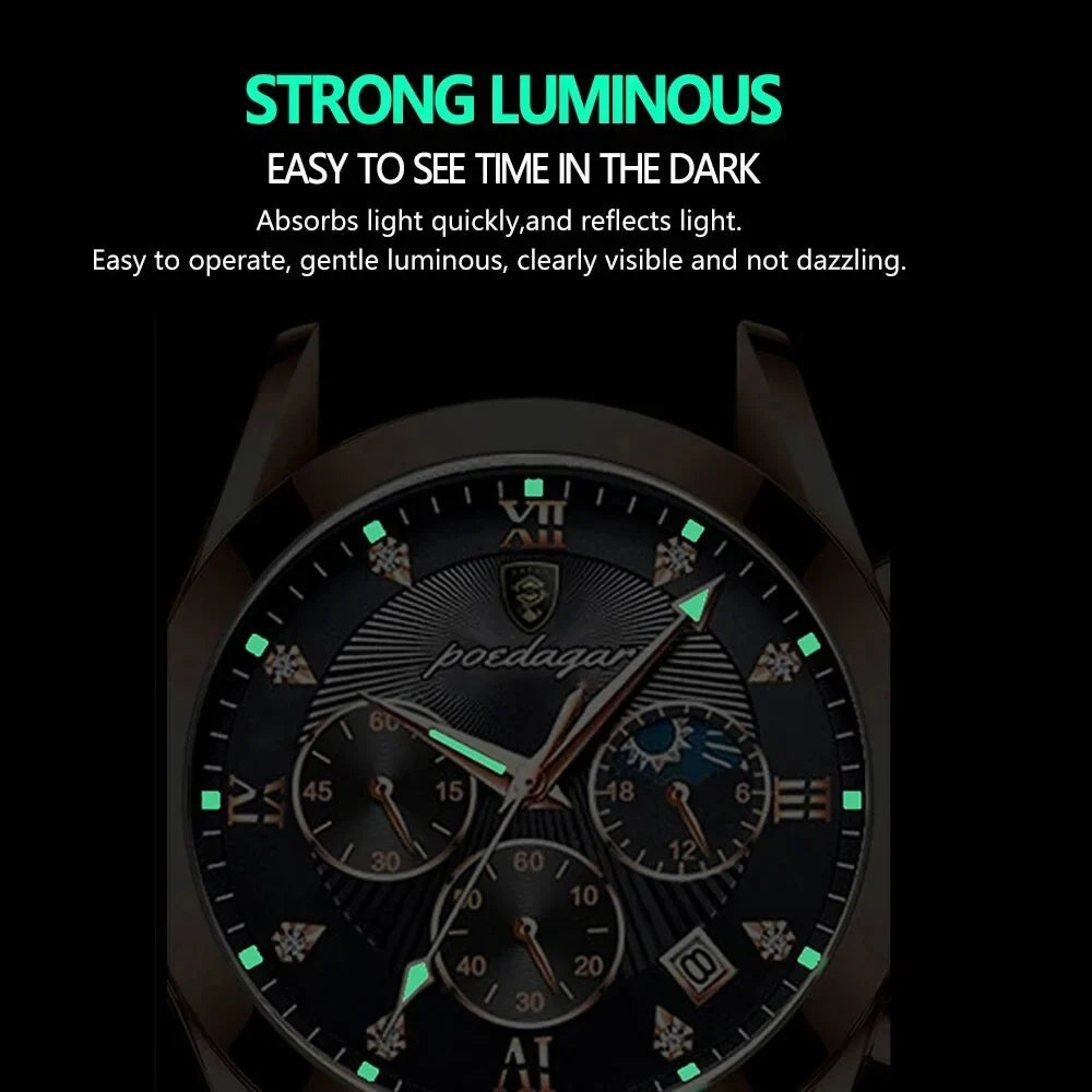 POEDAGAR Men Watch Sport Chronograph Quartz Watches Top Brand Luxury Full Steel Waterproof Luminous Date Man Fashion Wristwatch 8169 Black S