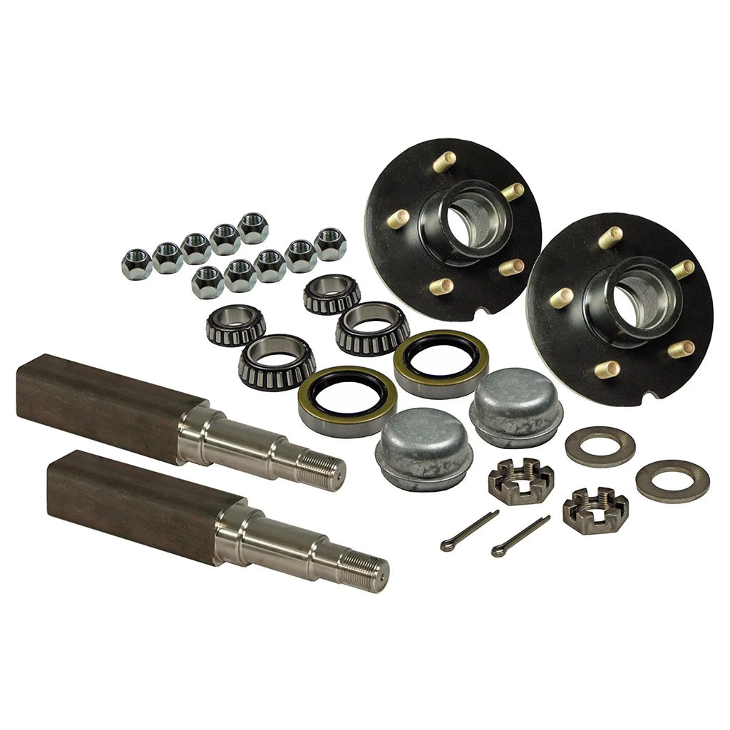 Pair of 5-Bolt On 4-1/2 Inch Trailer Hub Assemblies - Includes (2) Square Stock 1-3/8 Inch To 1-1/16 Inch Tapered Spindles &amp; Bearings