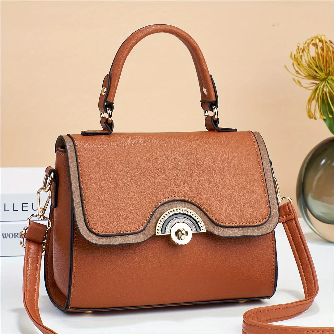 Junior Color Ontrast Handbags, Trendy Turn Lock Crossbody Bag, Women's Flap Square Purses