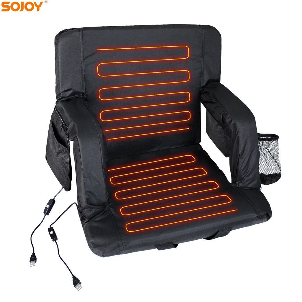 Sojoy Double Heated Stadium Seats for Bleacher with Back Support, 21" Extra Wide Folded Bleacher Chair with USB Heat for Outdoor Camping, Sports Gaming