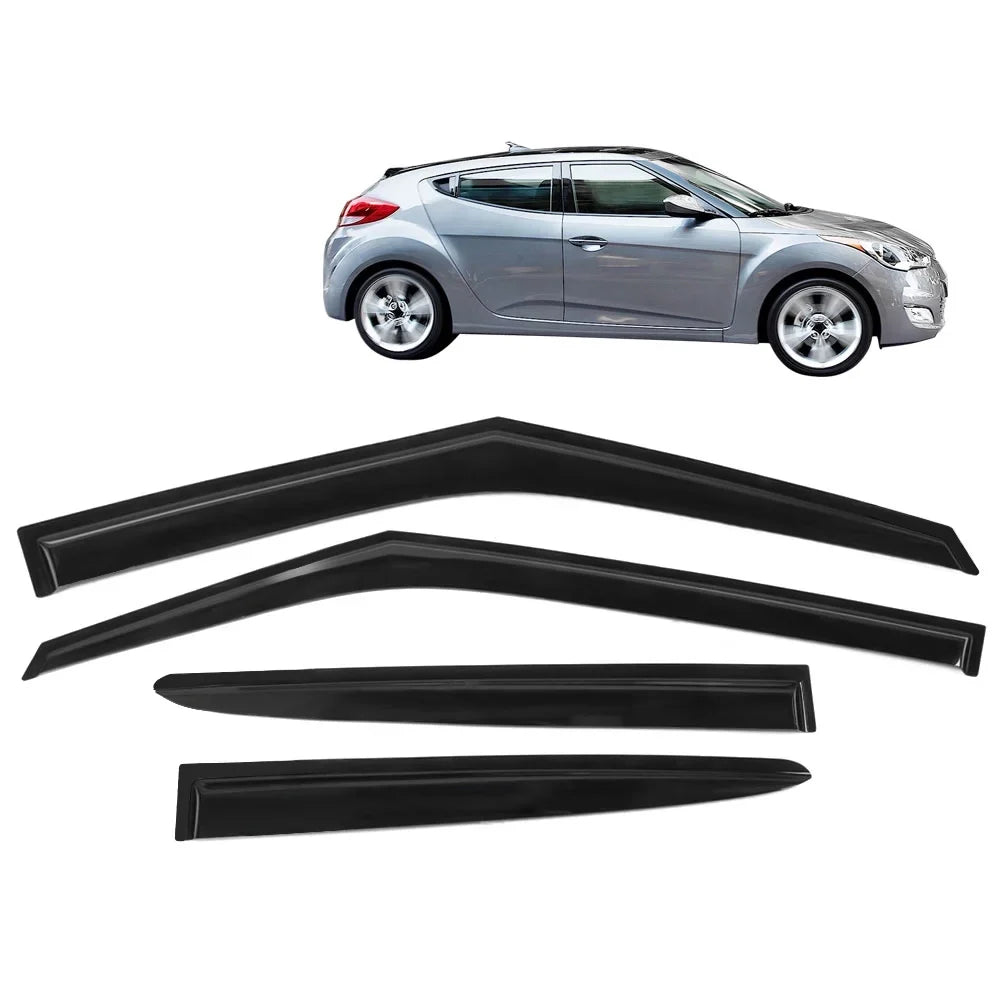 Ikon Motorsports Suitable with 2011-2018 Hyundai Veloster Window Vent Visor Deflector Rain Guard 4Pc Set Outside Mount 2011 2012 2013 2014 2015 2016 2017 2018