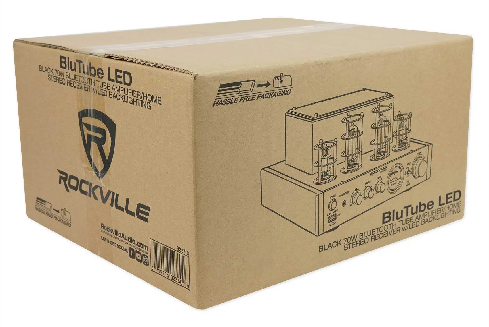 Rockville LED Tube Amp/Home Theater Receiver+(8) 6.5" White Ceiling Speakers