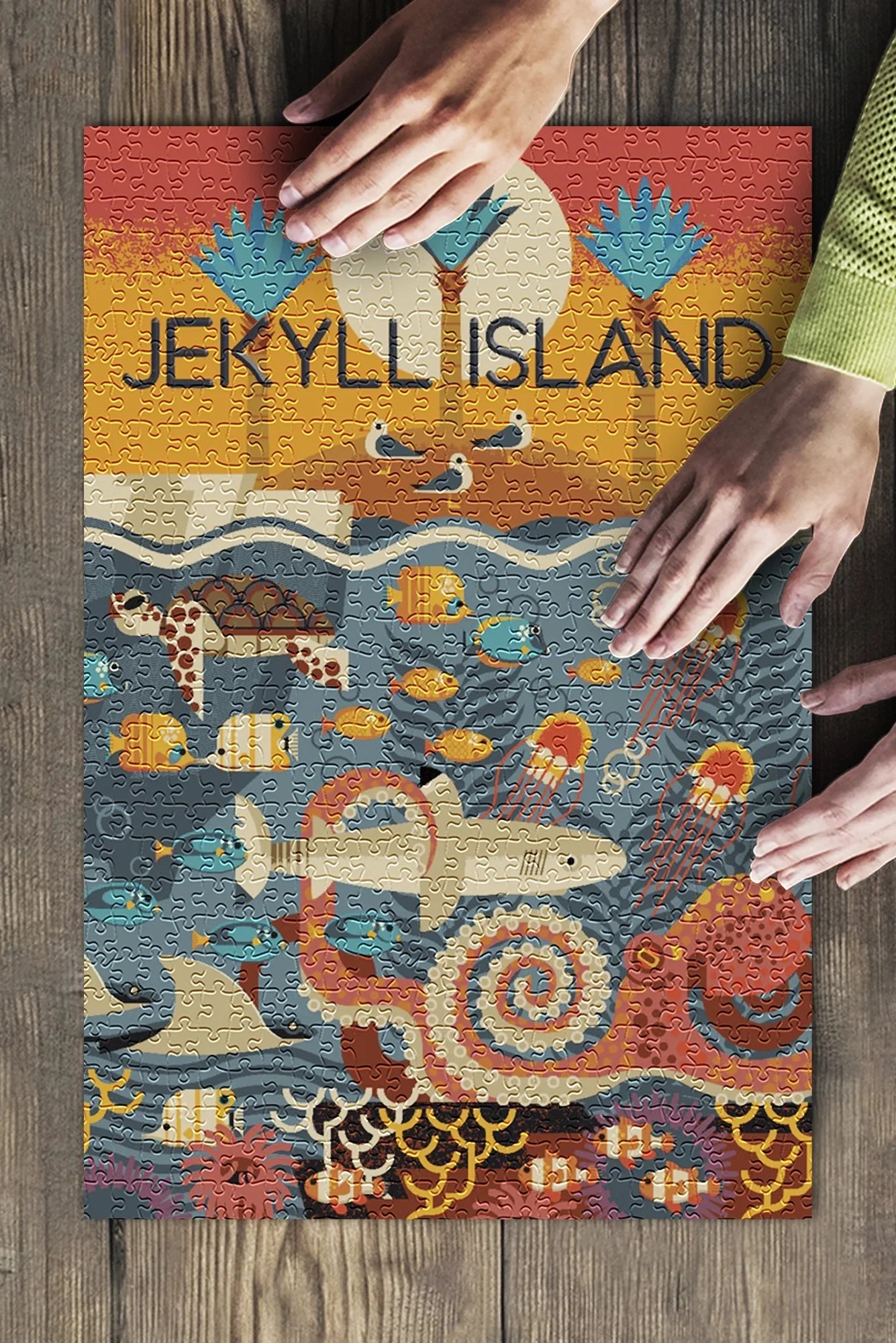 Jekyll Island, Georgia, Textured Geometric (19x27 inches, Premium 500 Piece Jigsaw Puzzle for Adults and Family, Made in USA)