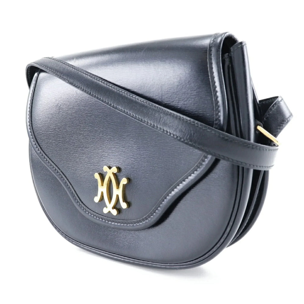 Pre-Owned Hermes HERMES Double H Shoulder Bag Vintage Calf Made in France 1983 Black/Gold Hardware 〇M Crossbody Snap Button Ladies (Fair)