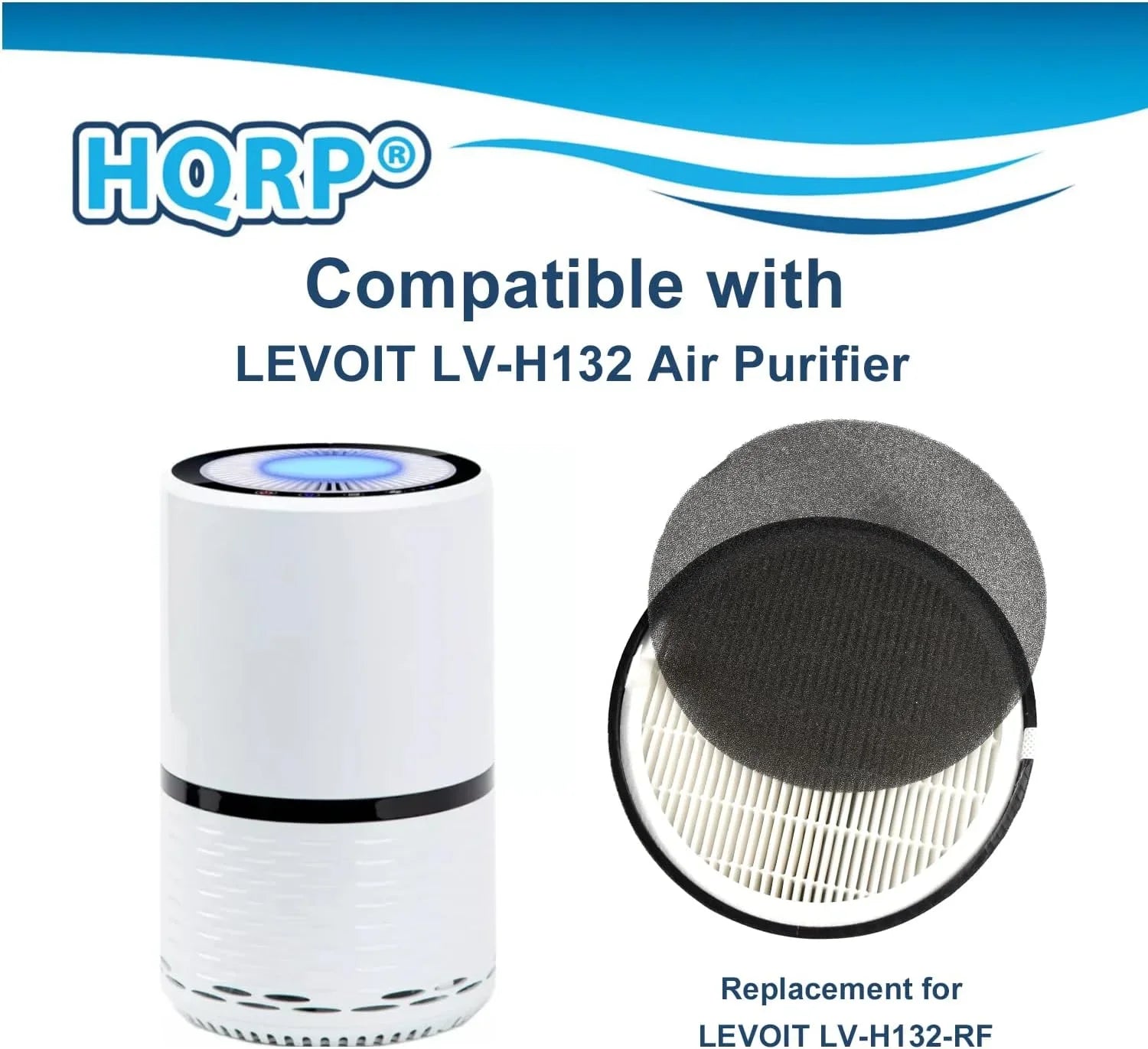 HQRP 4-Pack LV-H132-RF Replacement Filter Matching with LEVOIT LV-H132 Air Purifier, 3-in-1 HEPA Activated Carbon Filter Set