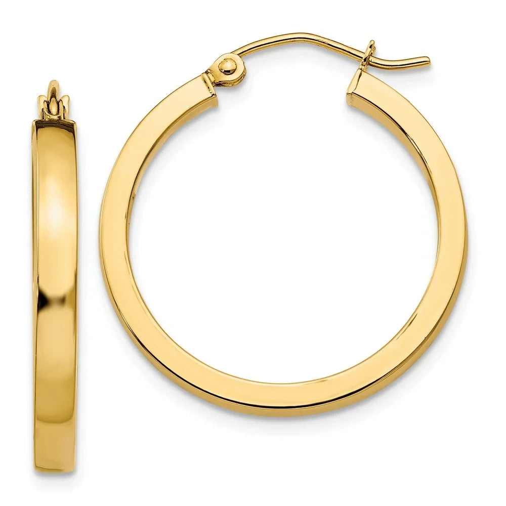 Real 14kt Yellow Gold 2x3mm Princess Square Tube Hoops; for Adults and Teens; for Women and Men