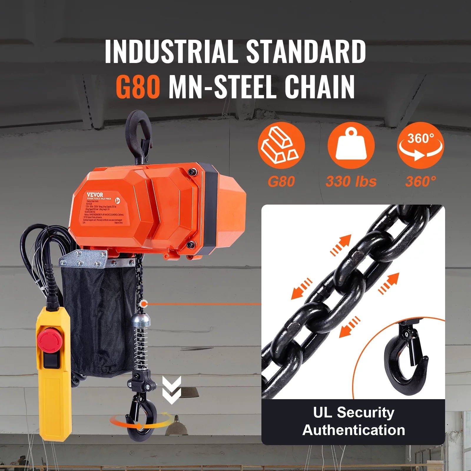 BENTISM Electric Chain Hoist Single Phase Crane Hoist 330 lbs Load 10 ft Lifting