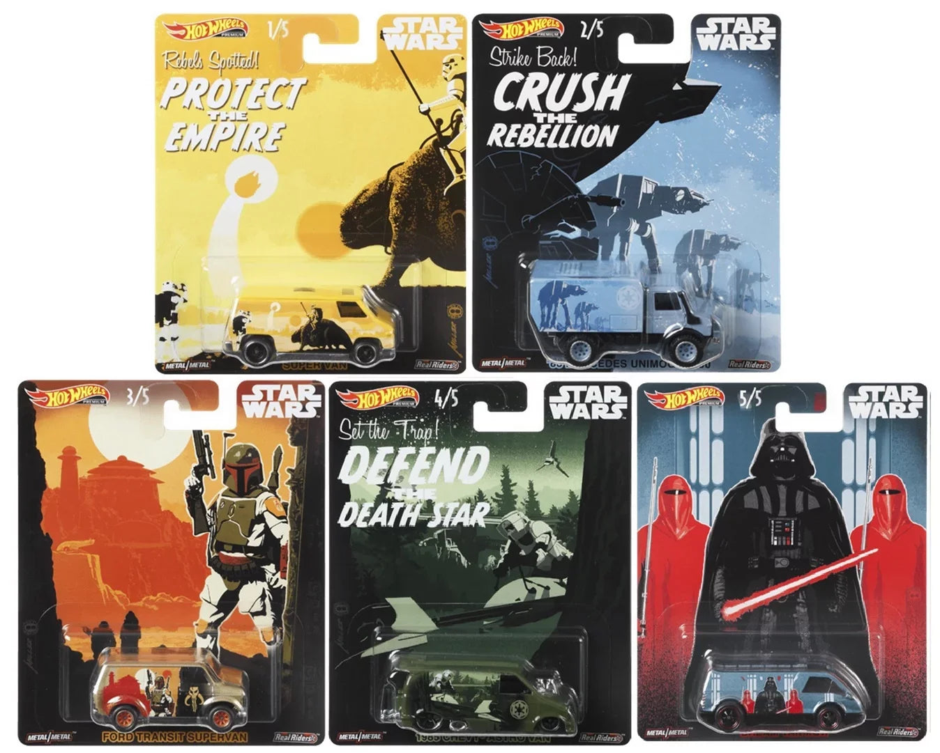 Hot Wheels 2019 Pop Culture Star Wars Series Premium Adult Collectible Set of 5, 1/64 Scale Diecast Model Cars DLB45-946D