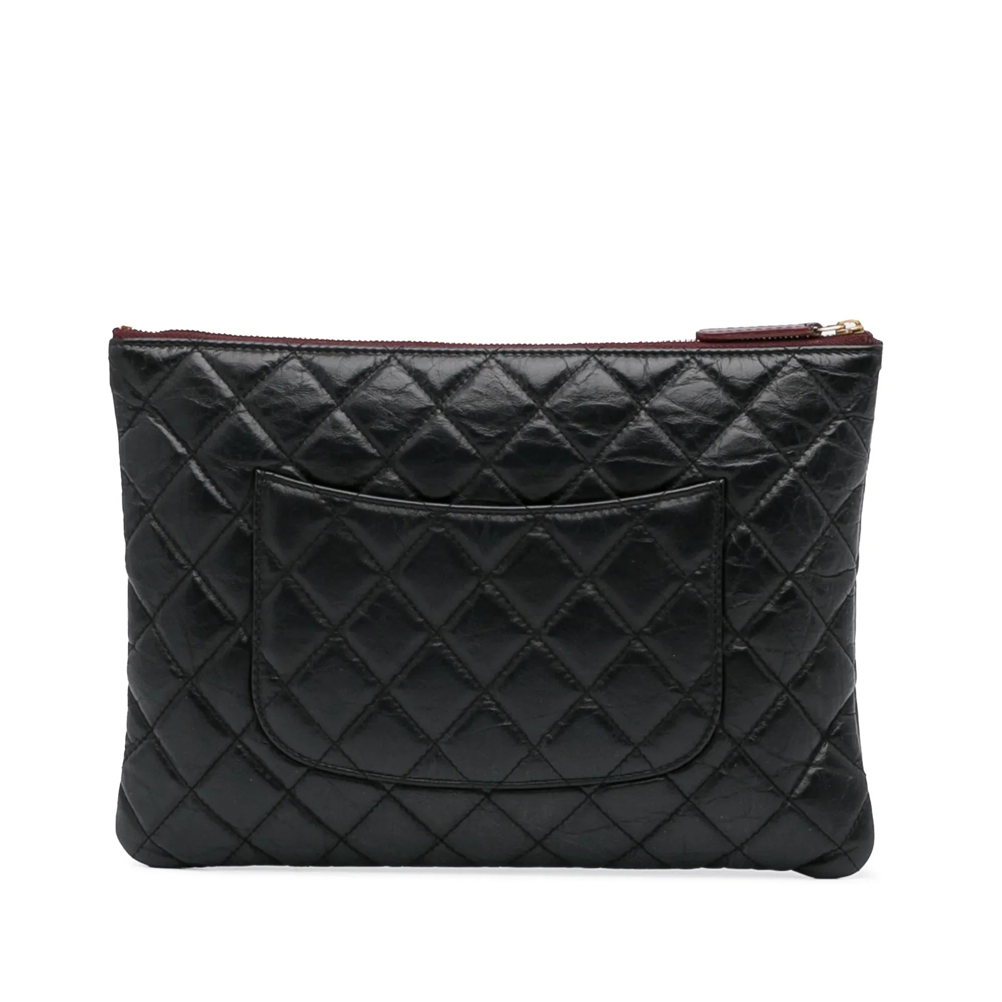 Pre-Owned Authenticated Chanel Reissue O Case Lambskin Leather Black Pouch Unisex (Good)