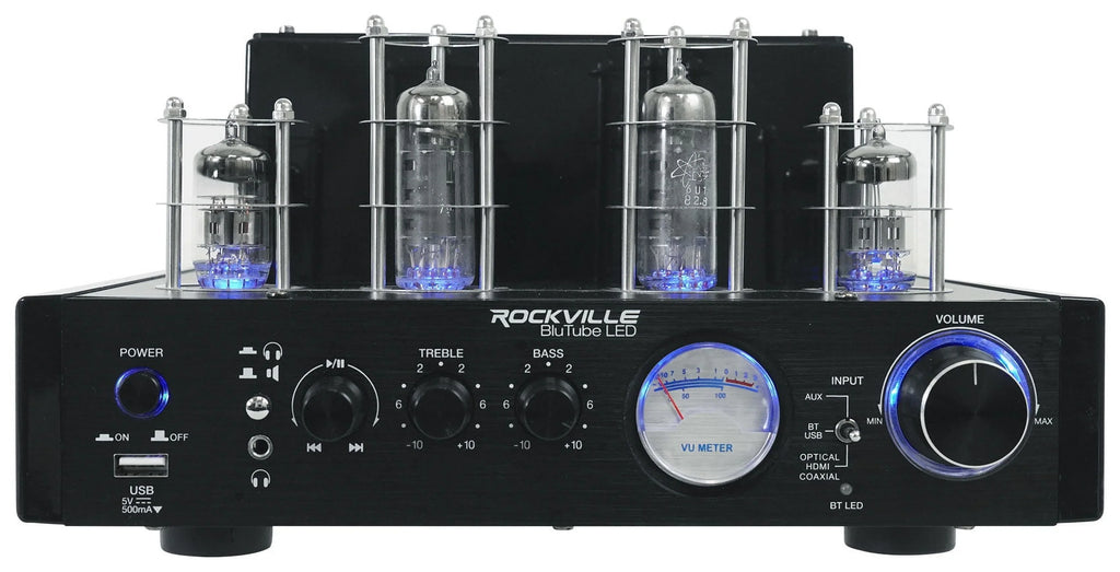 Rockville LED Tube Amp/Home Theater Receiver+(8) 6.5" White Ceiling Speakers