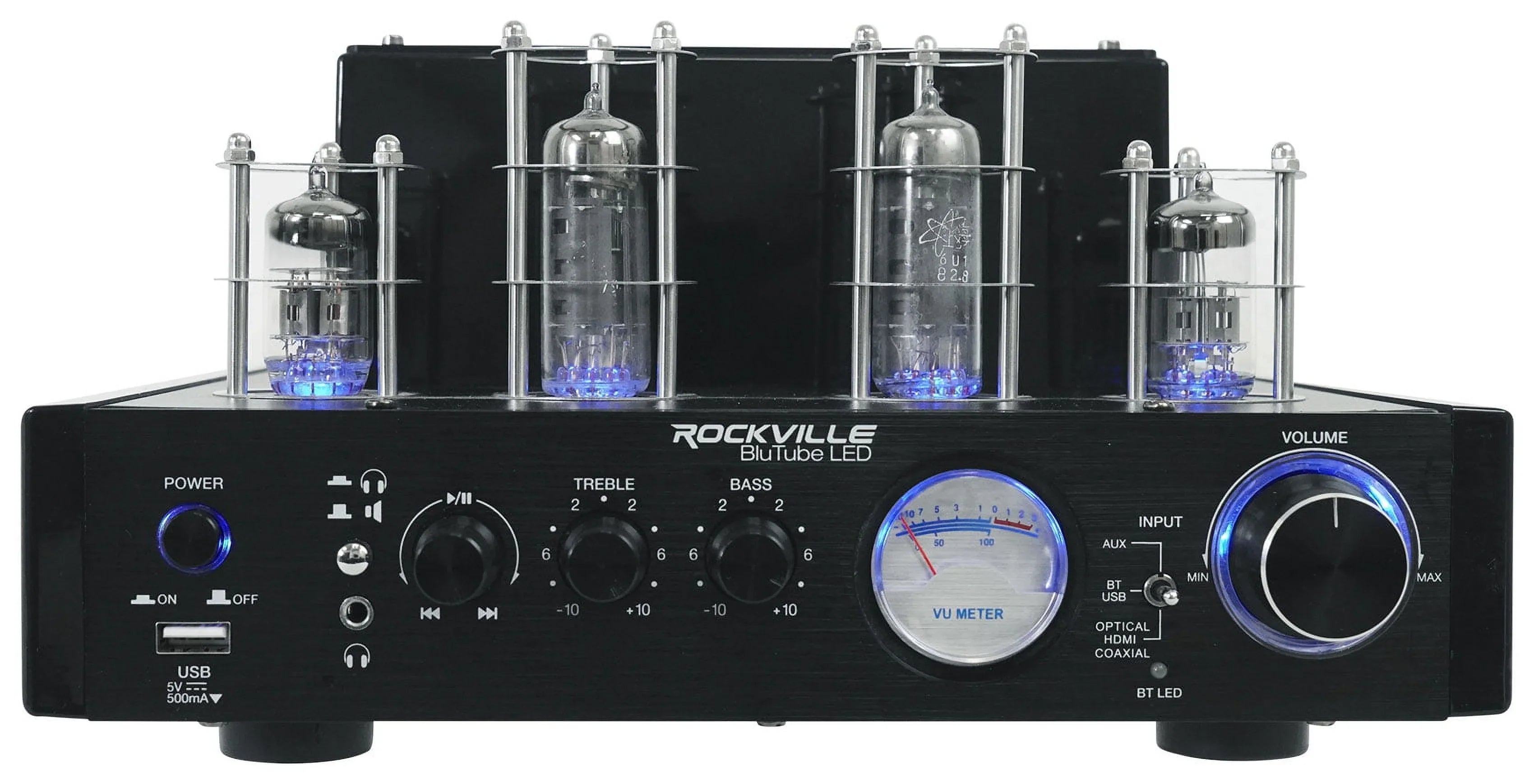 Rockville LED Tube Amp/Home Theater Receiver+(8) 6.5" White Ceiling Speakers