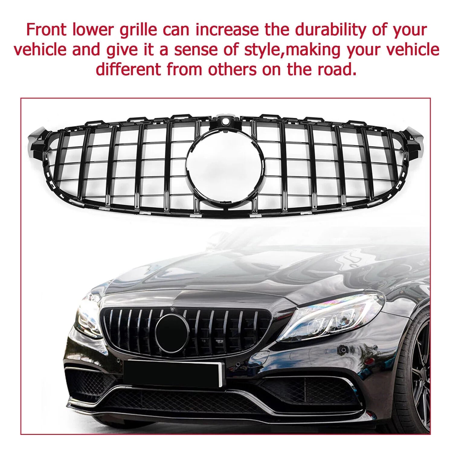 Kojem Front Bumper Grille for 2015 2016 2017 2018 Mercedes Benz W205 C63 AMG S Black Painted for Both with Or without Camera Model Shield