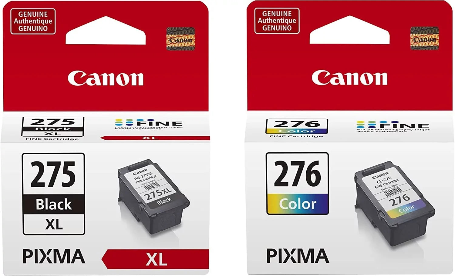RENR PG-275 XL Black and RENR CL-276 Color Ink Cartridges (Retail Packaging)