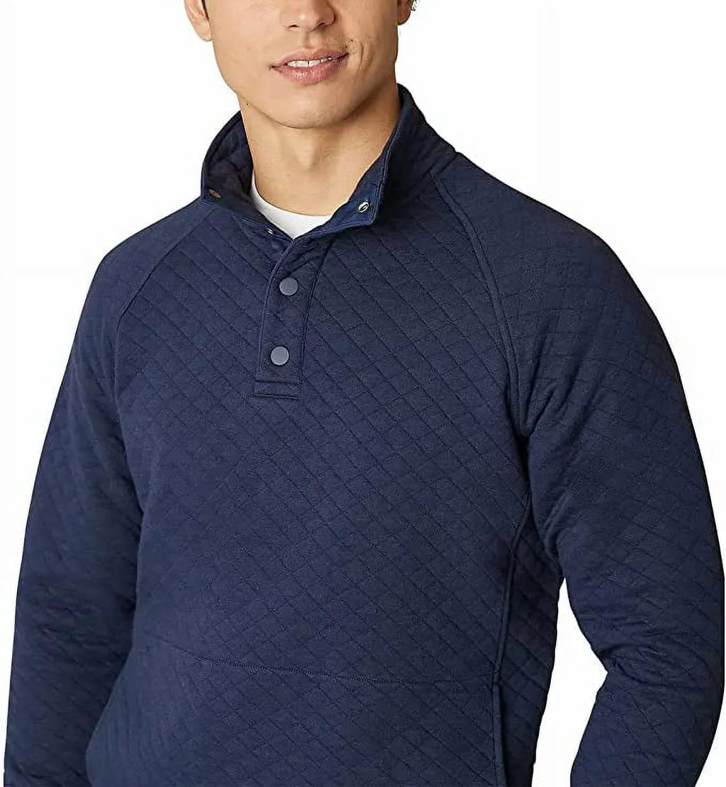 Eddie Bauer Mens Midweight Quarter Snap Mock Quilted Pullover (Blue, Medium)