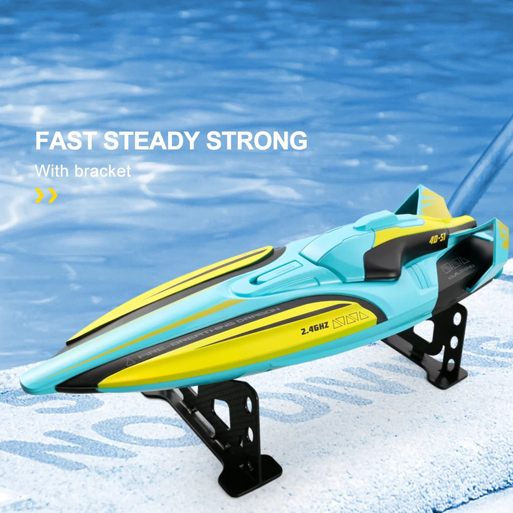 4DRC S1 RC Vessel - Remote Control Ship for Pools and Lakes, 4 Channel 2.4GHZ Remote Control, and Rechargeable Vessel Battery，Yellow
