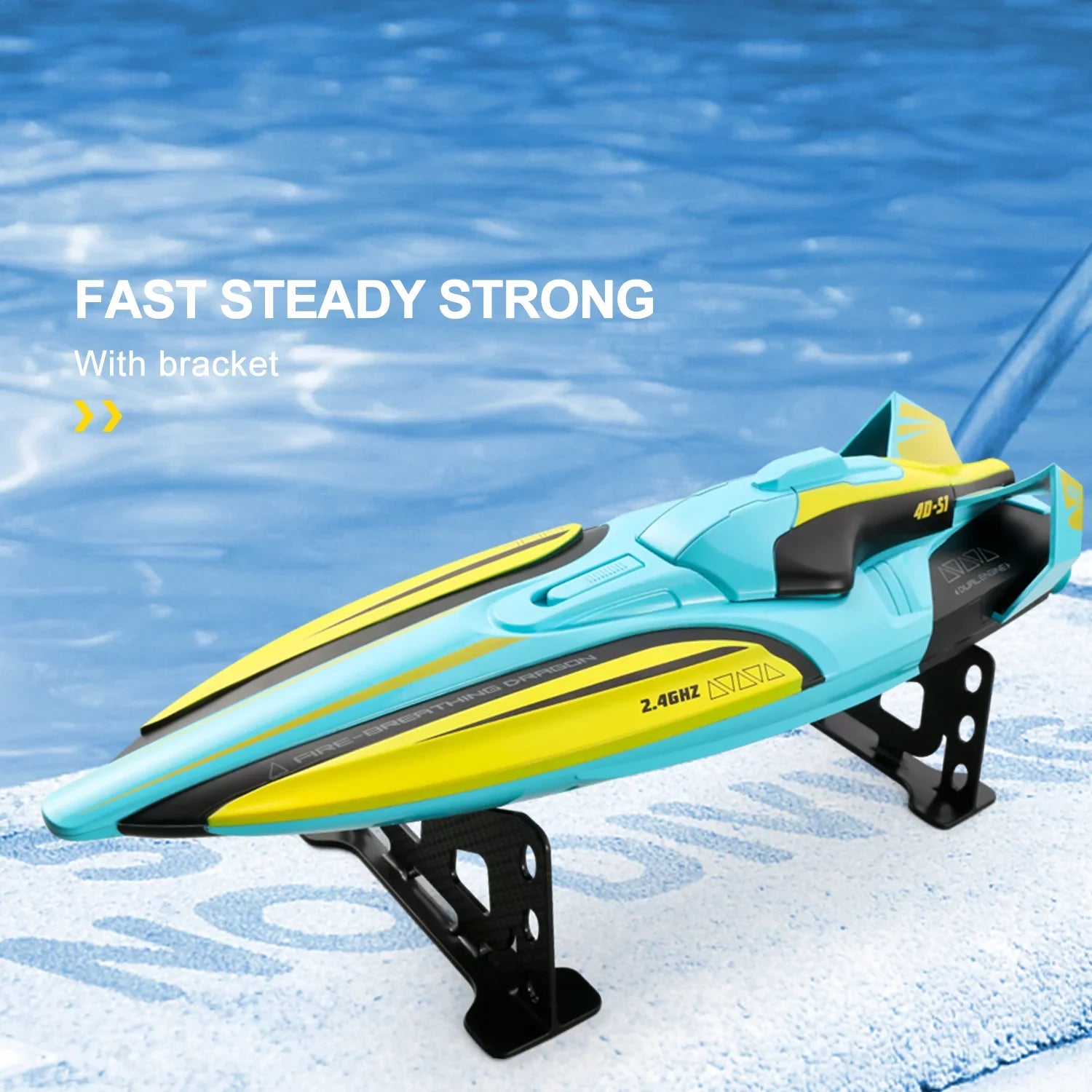 4DRC S1 RC Vessel - Remote Control Ship for Pools and Lakes, 4 Channel 2.4GHZ Remote Control, and Rechargeable Vessel Battery，Yellow