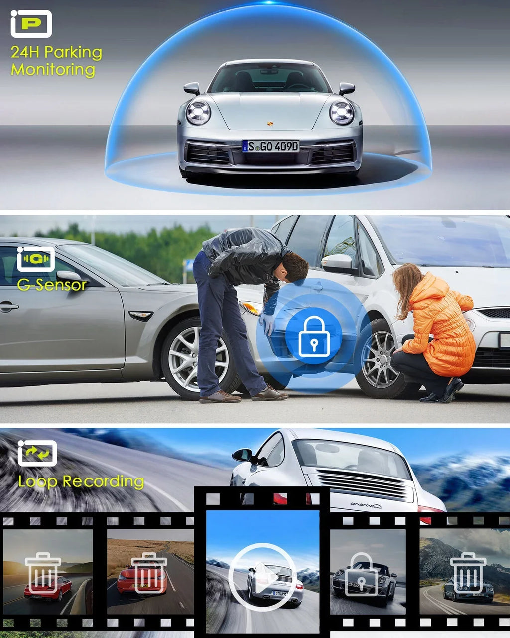 4K Car Mirror Dash Cam 12" Dual Camera Front and Rear Backup Camera Super Night Vision, Parking Monitoring, Reversing Assistance