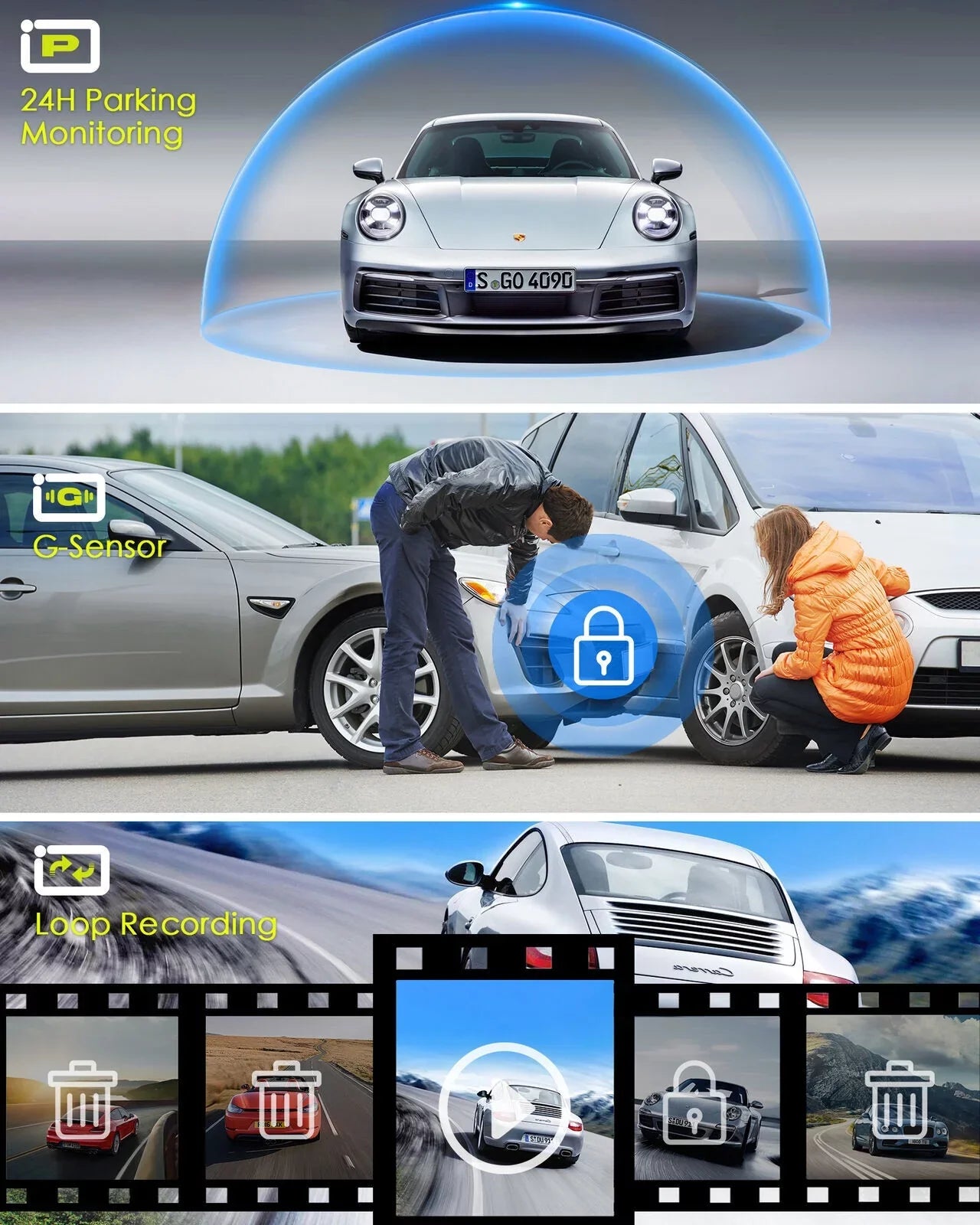4K Car Mirror Dash Cam 12" Dual Camera Front and Rear Backup Camera Super Night Vision, Parking Monitoring, Reversing Assistance