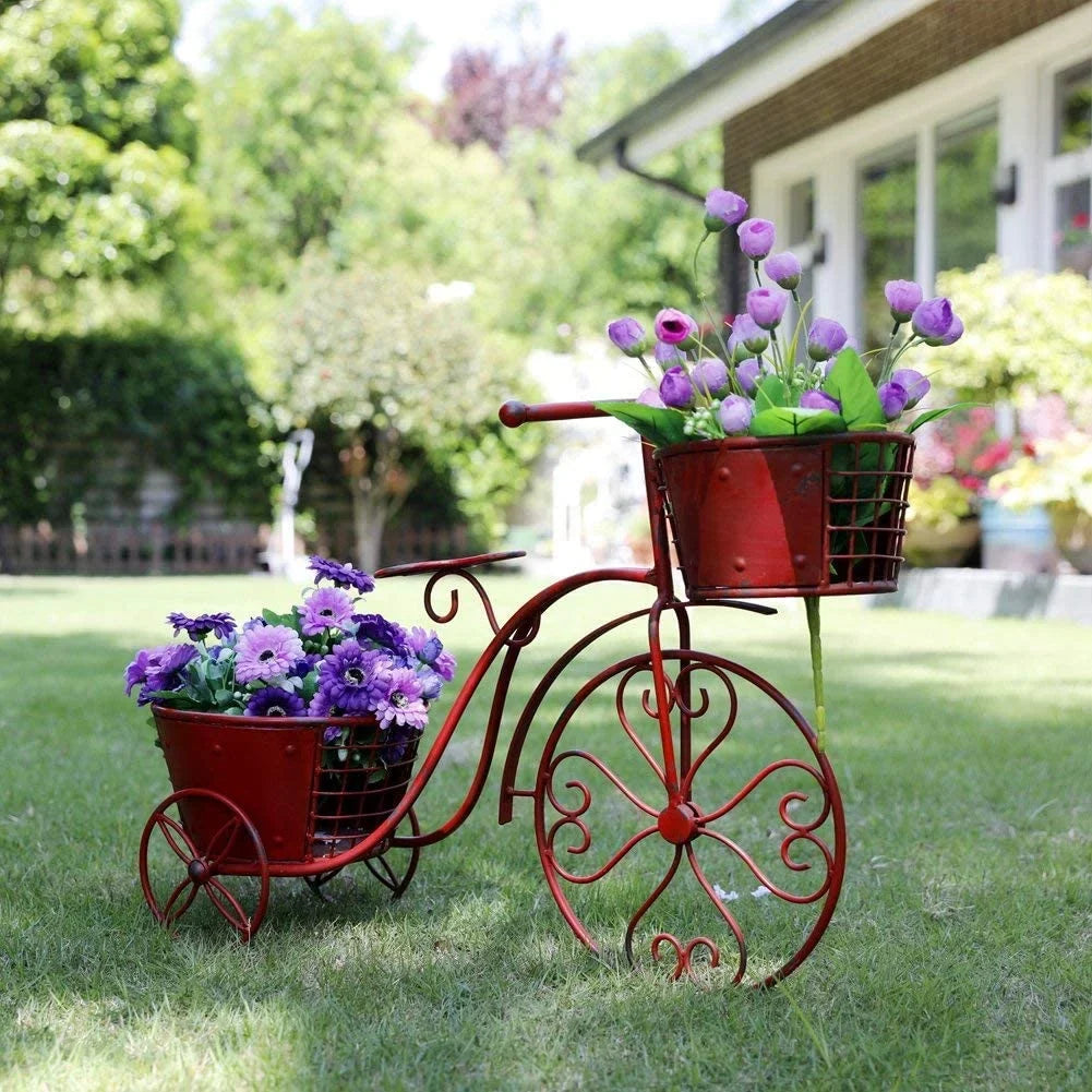 Tricycle Plant Stand Bicycle Planter, Iron Plant Stand Flower Pot Cart Holder Indoor Outdoor Home Garden Patio Decor, 27.5" x 9.8" x 18.5"