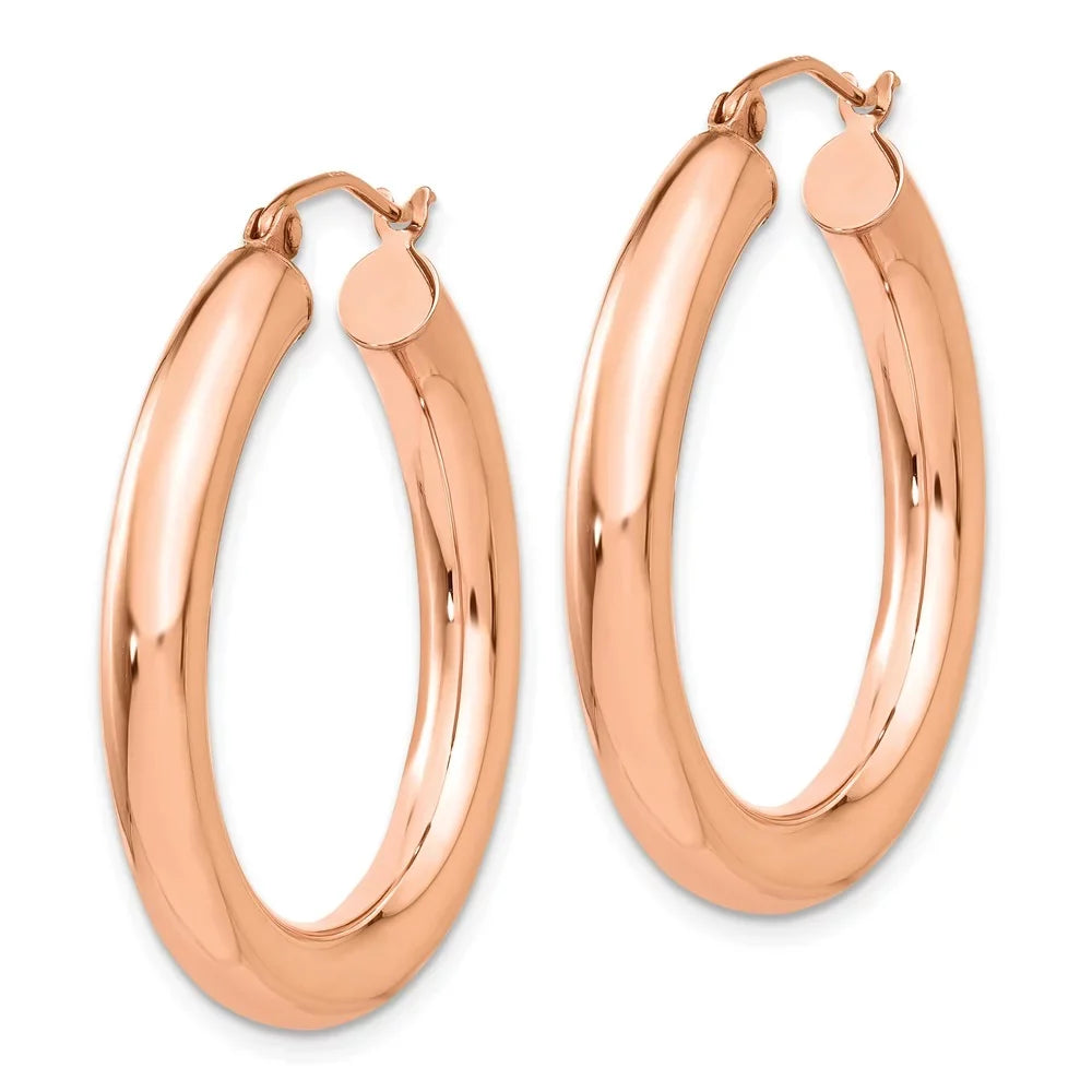 Real 14kt Rose Gold Polished 4mm Tube Hoop Earrings; for Adults and Teens; for Women and Men