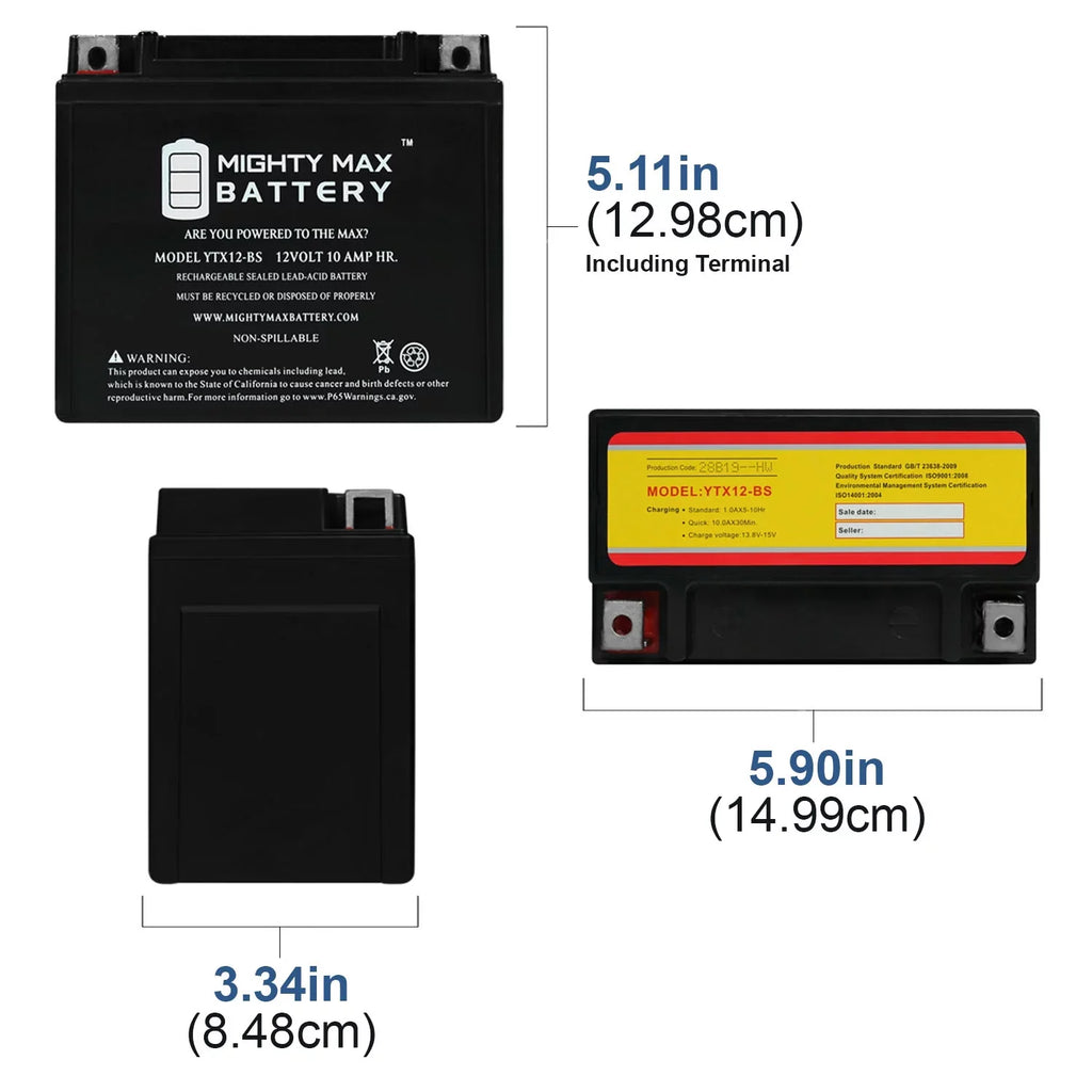 YTX12-BS 12V 10Ah Replacement Battery Matching with Suzuki GSX-R1000, Z 01-04 - 2 Pack