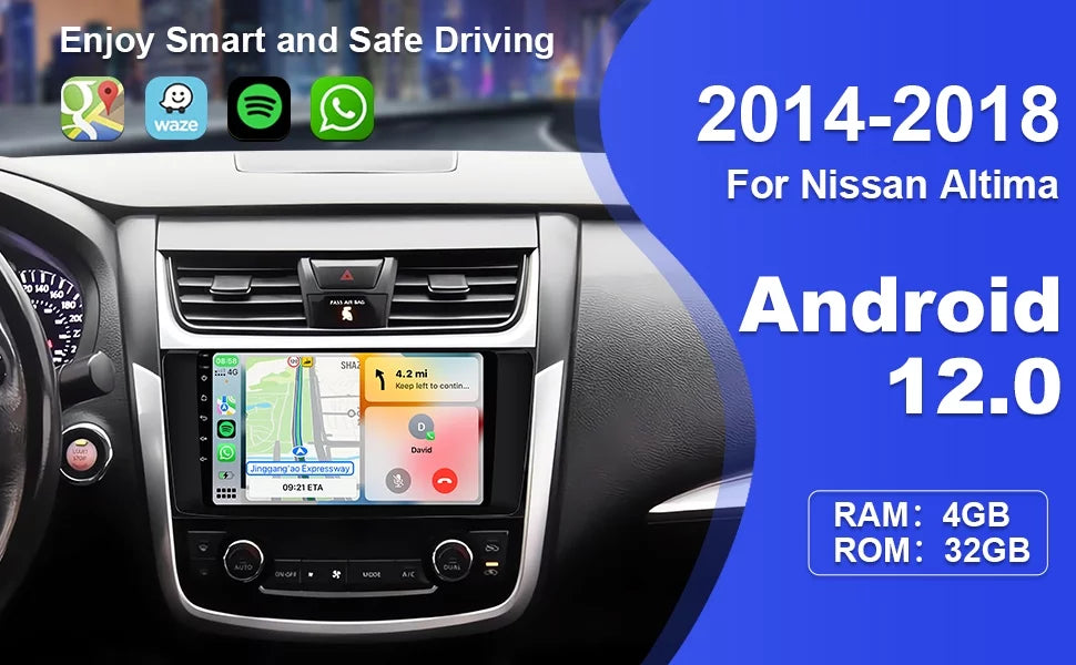 9 inches Android 12 Double Din Car Stereo for Nissan Altima 2014-2018 IPS Touchscreen Screen Car Radio with Carplay & Android Auto Support Backup Camera GPS FM Navi BT 8 core(4+32G)