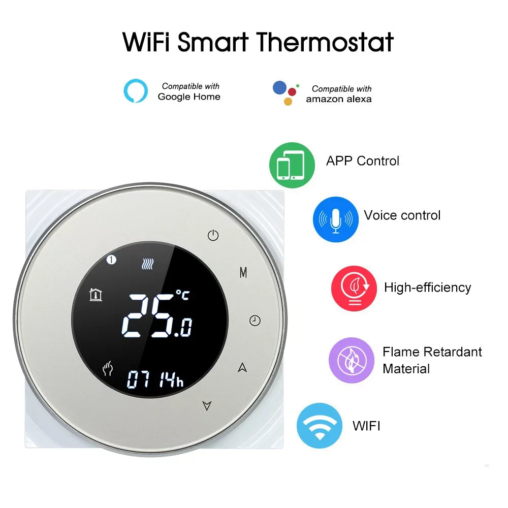 Programmable Gas Boiler Heating Dry Controller Touchscreen LCD with Backlight Voice Control Fitting with Echo/ HomeIFTTT