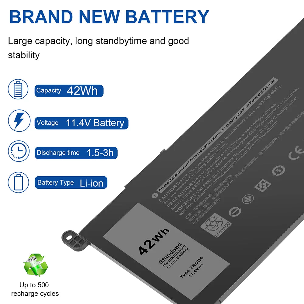 For Dell Inspiron 14 5481 5482 5485 5491 2-in-1 3-Cell 42Wh Laptop Battery YRDD6