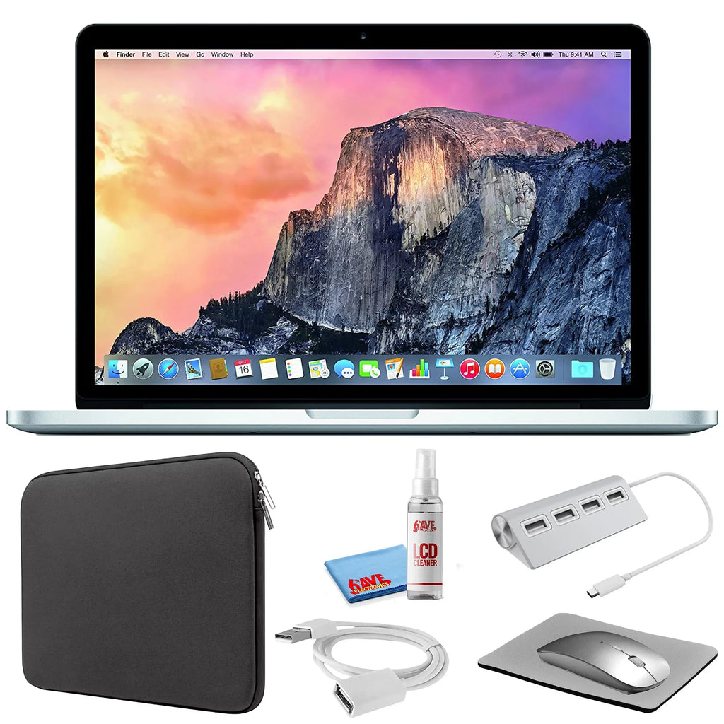 Apple MacBook Pro 13-inch (i5 2.9GHz, 512GB SSD) (Early 2015, MF841LL/A) - Silver Bundle with Black Zipper Sleeve + Laptop Starter Kit + Cleaning Kit (Refurbished)