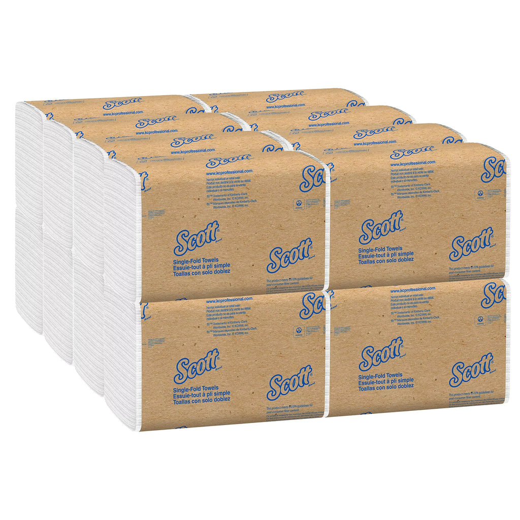 Scott Single Fold Paper Towels (01700), Affordable Towel Paper, White, 250 Towels / Clip, 16 Clips / Case