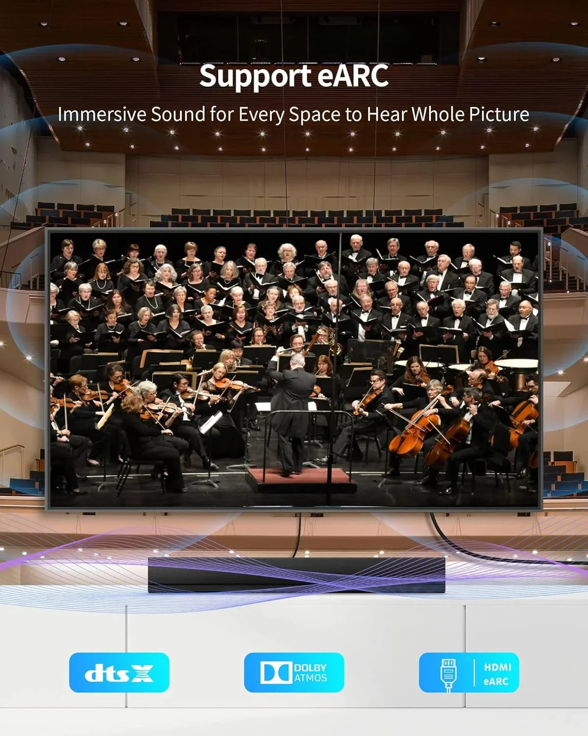 Silkland HDMI ARC Cable for Soundbar 6.6FT, High Speed 48Gbps HDMI 2.0 Cable, [4K, HDR, HDCP 2.2, Ethernet], Matching