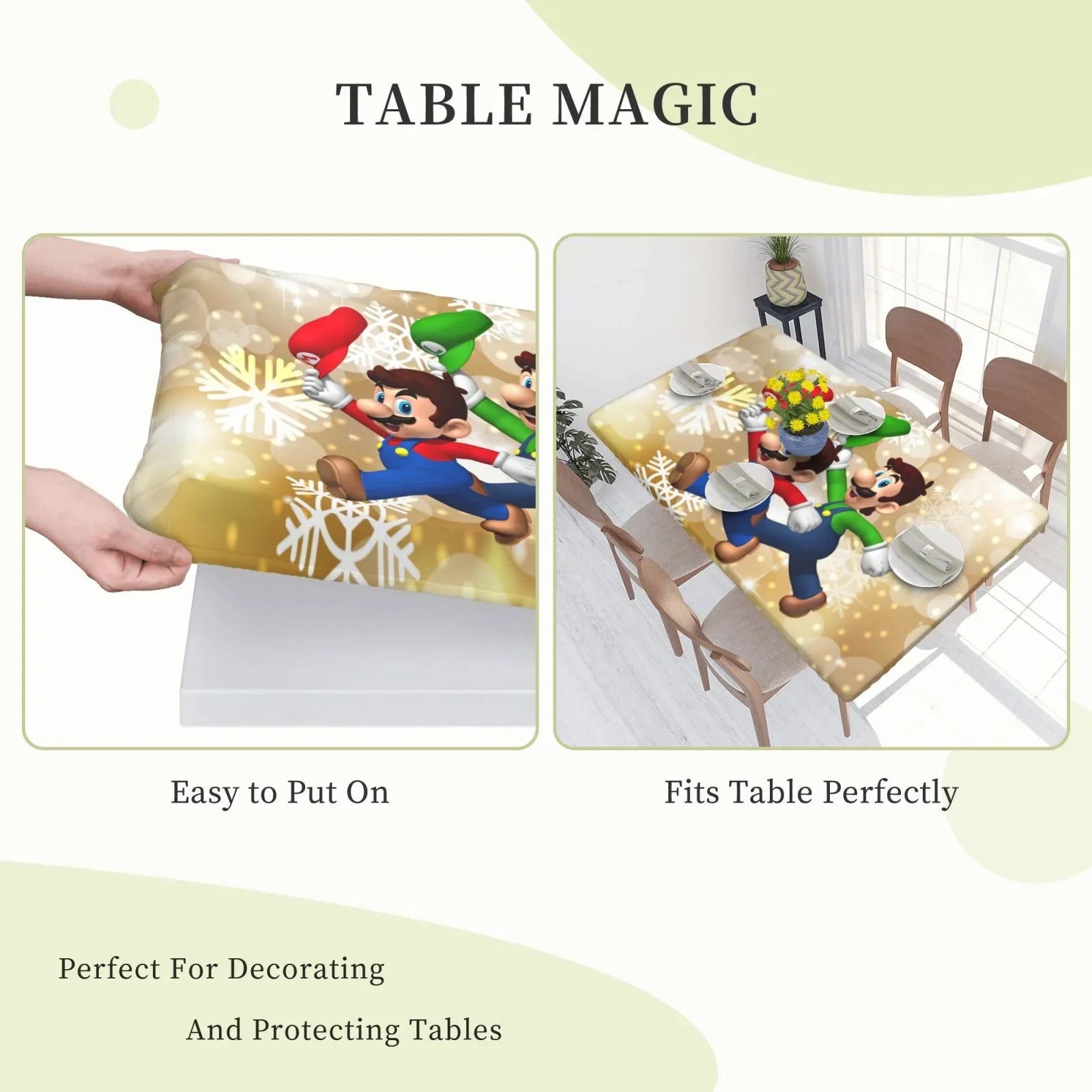 Bros Luigi's Mansion Mario Elastic Edged Table Coating Reusable Fitted Rectangle Tablecloth For Dining Kitchen Party 2.5X4ft
