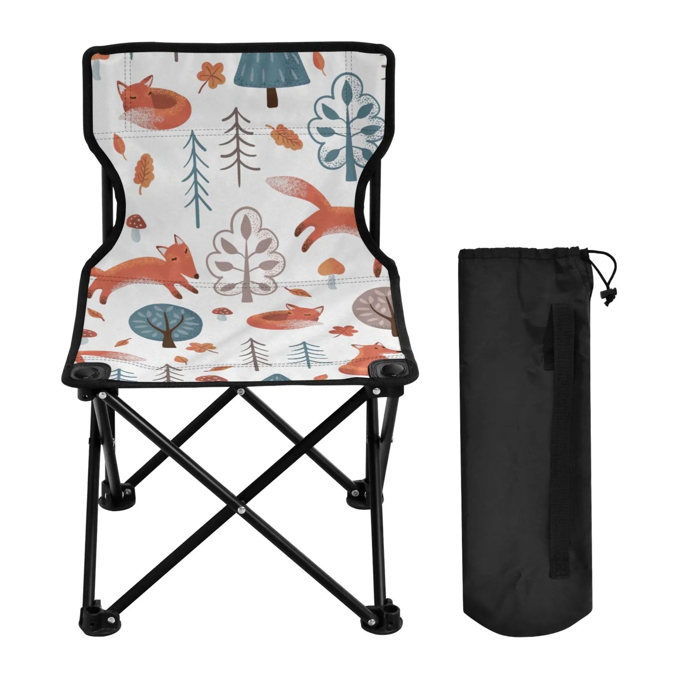 Fox in Forest Portable Camping Chair Outdoor Folding Beach Chair Fishing Chair Lawn Chair with Carry Bag Support to 220LBS