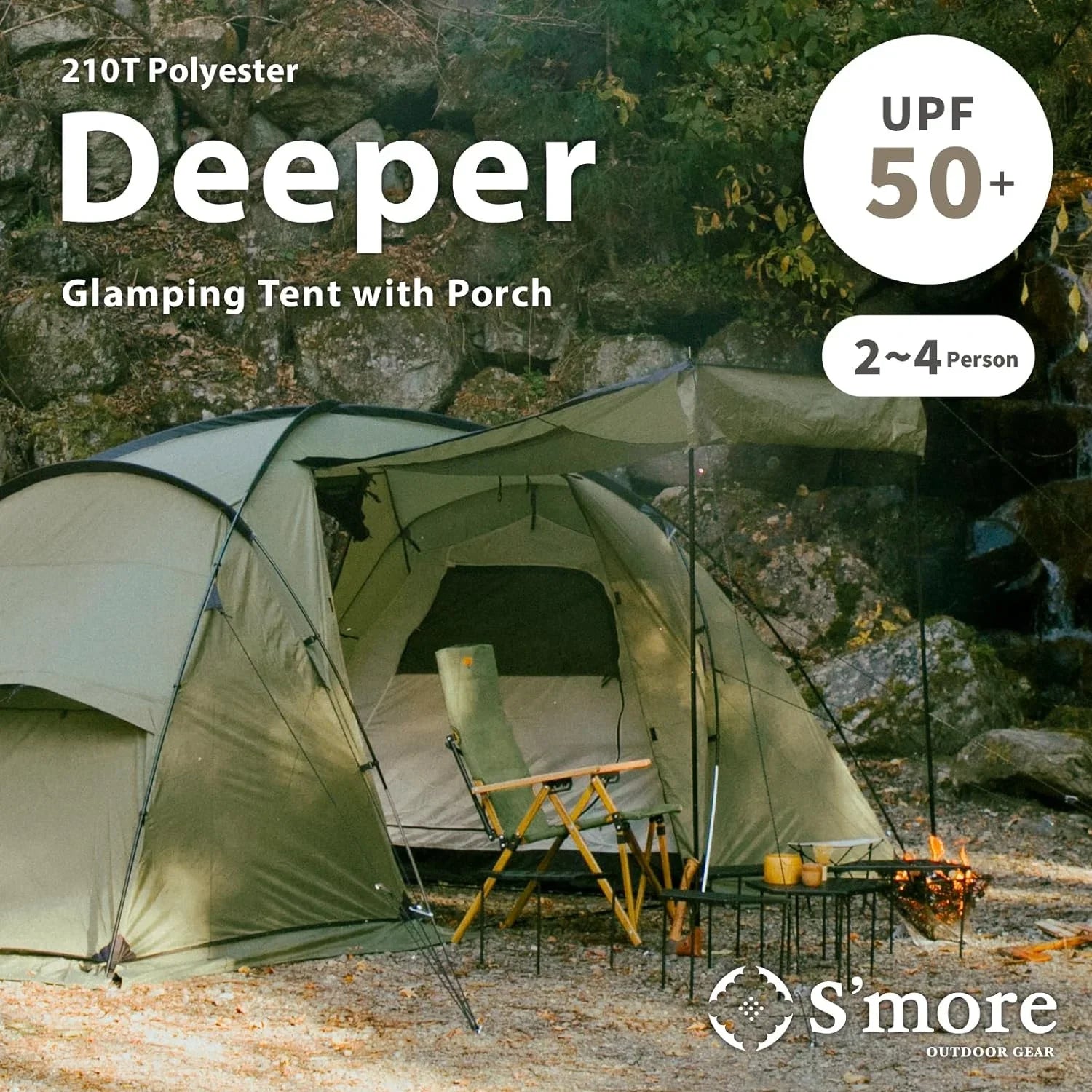 YANPO Glamping Tent with Porch, 2/3/4/5/6 Person Resilient Environment Camping Tent, Large Family Tent with Room Divider, Easy Setup Tent with Screen Room