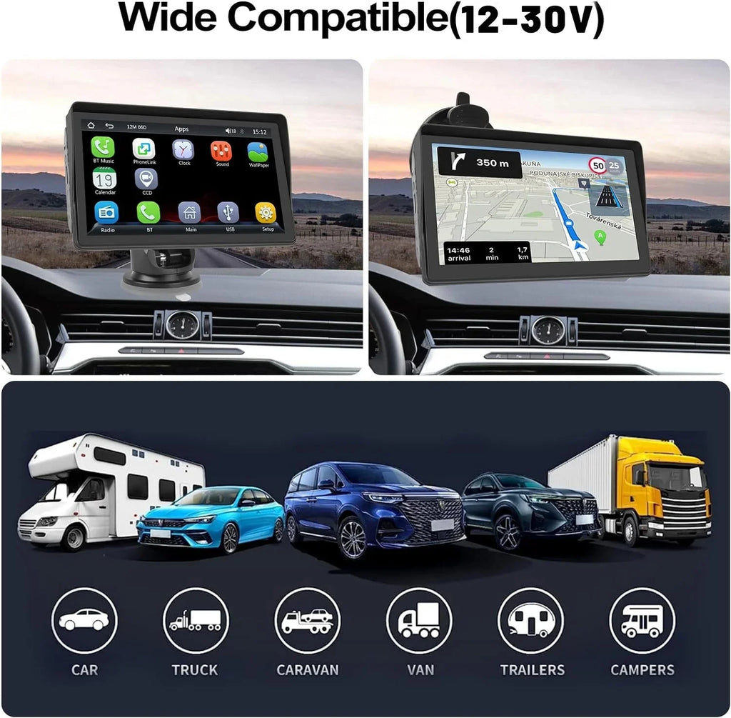 Podofo 12-30V 7" Portable Touch Screen Car Stereo Radio Wireless Carplay Android Auto Mirror Link FM Bluetooth TF/USB for Car Suv Van Pickup, with Backup Camera