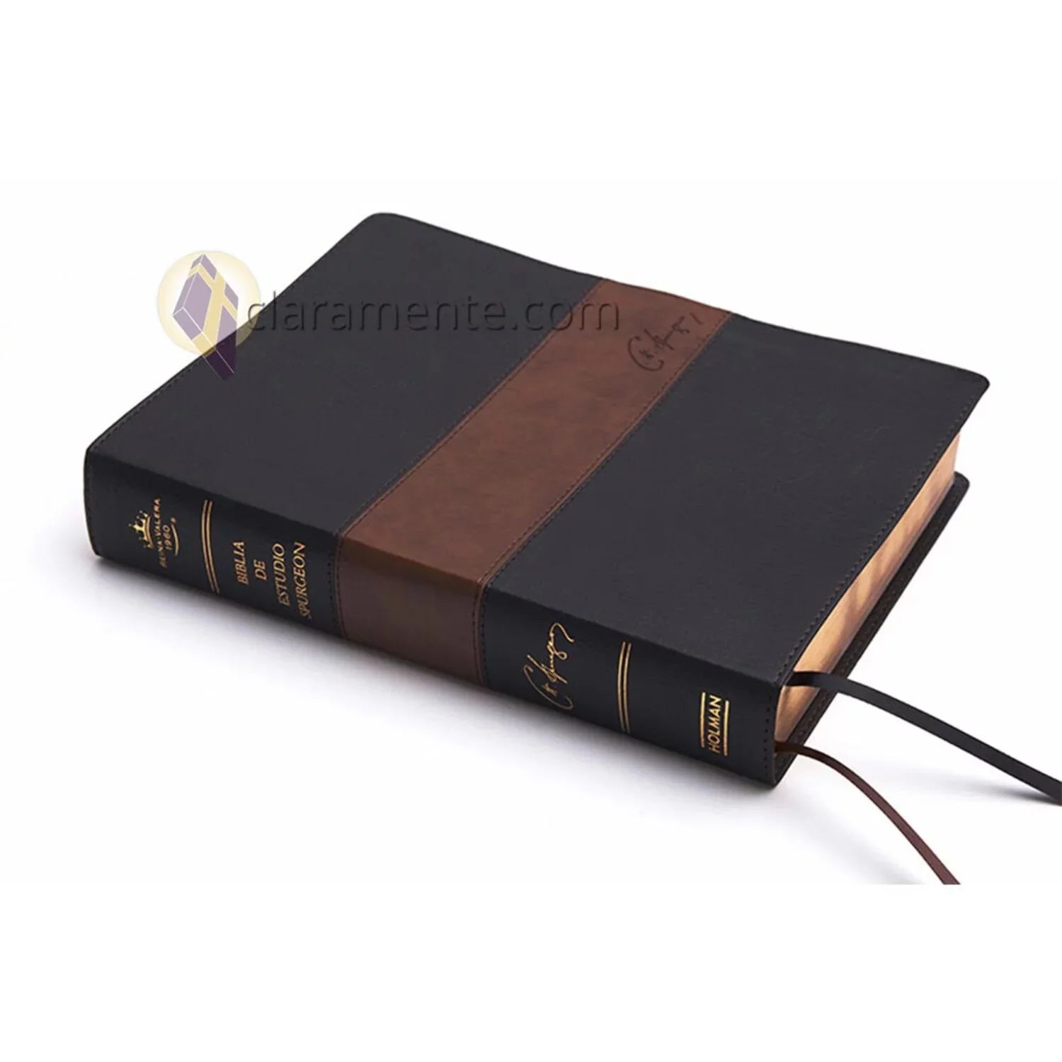 RVR 1960 Biblia de estudio Spurgeon, negro/marrón símil piel Wrap